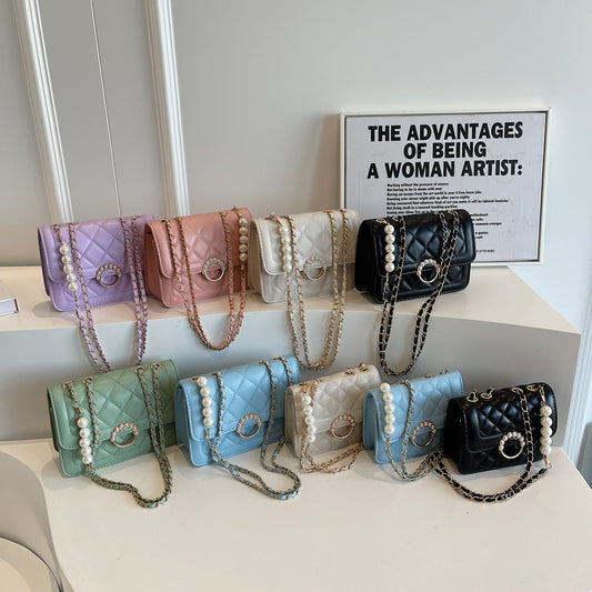 Women's Summer Mini Trendy Pearl Chain White Shoulder Bags