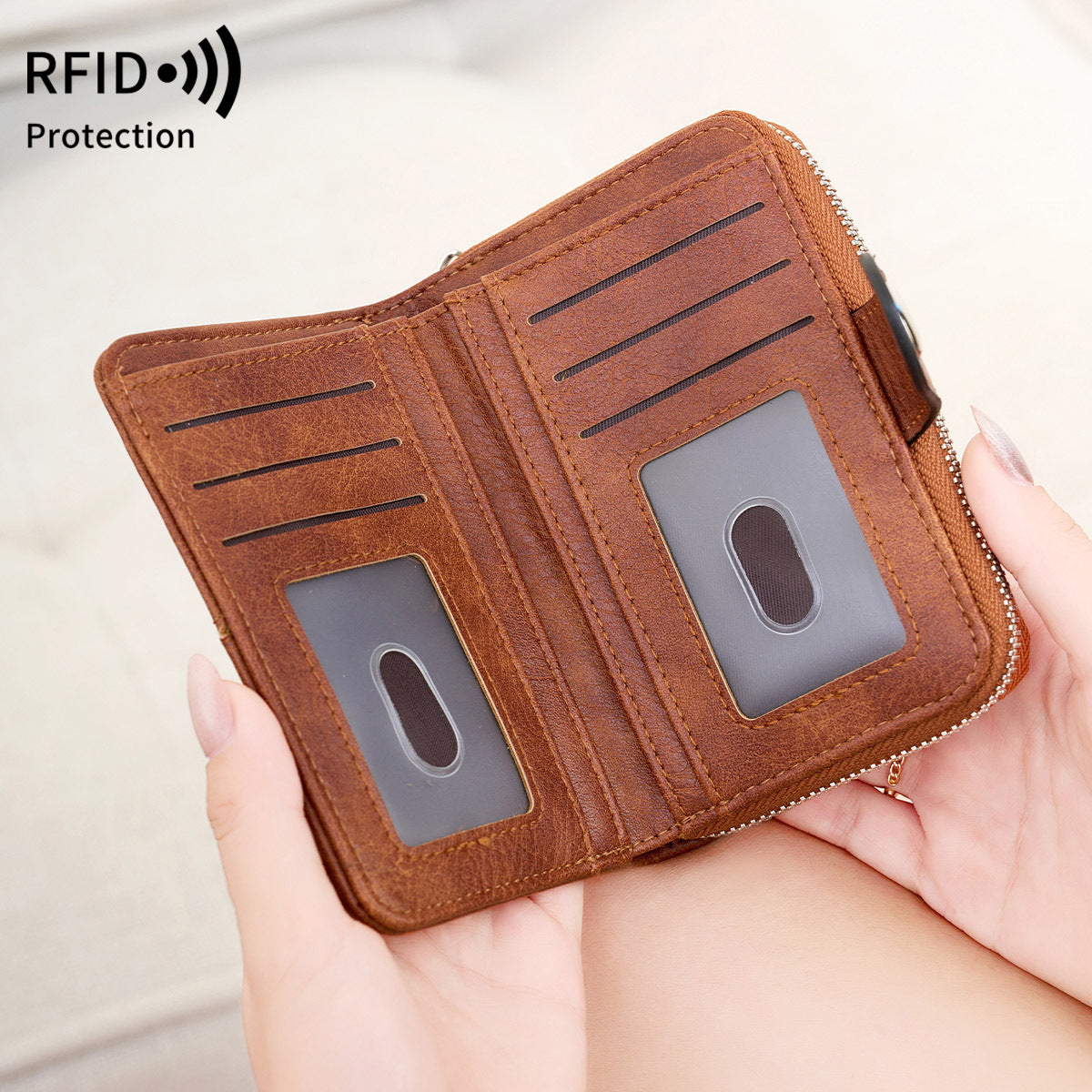 Women's Short Retro Multiple Slots Two-fold Zipper Ladies Wallet