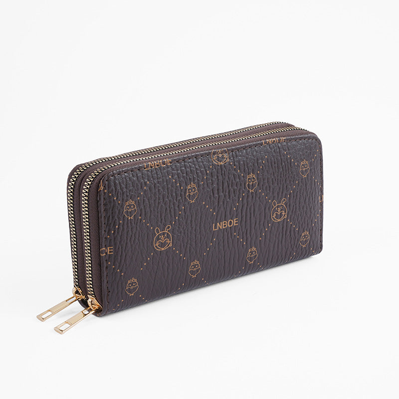 Long Female Cartoon Vintage Print Pleated Leather Classy Clutch Mobile Ladies Wallet