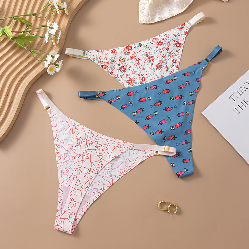Women's Ice Silk Seamless Printed Low Waist Panties