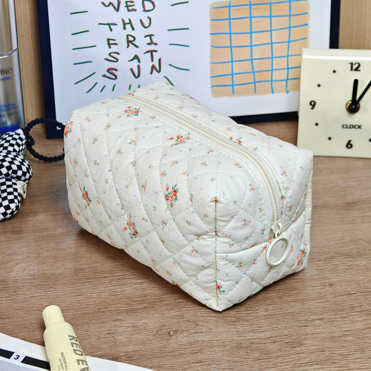 Bear Printing Vertical Large Capacity Portable Pillow Cosmetics Makeup Bag
