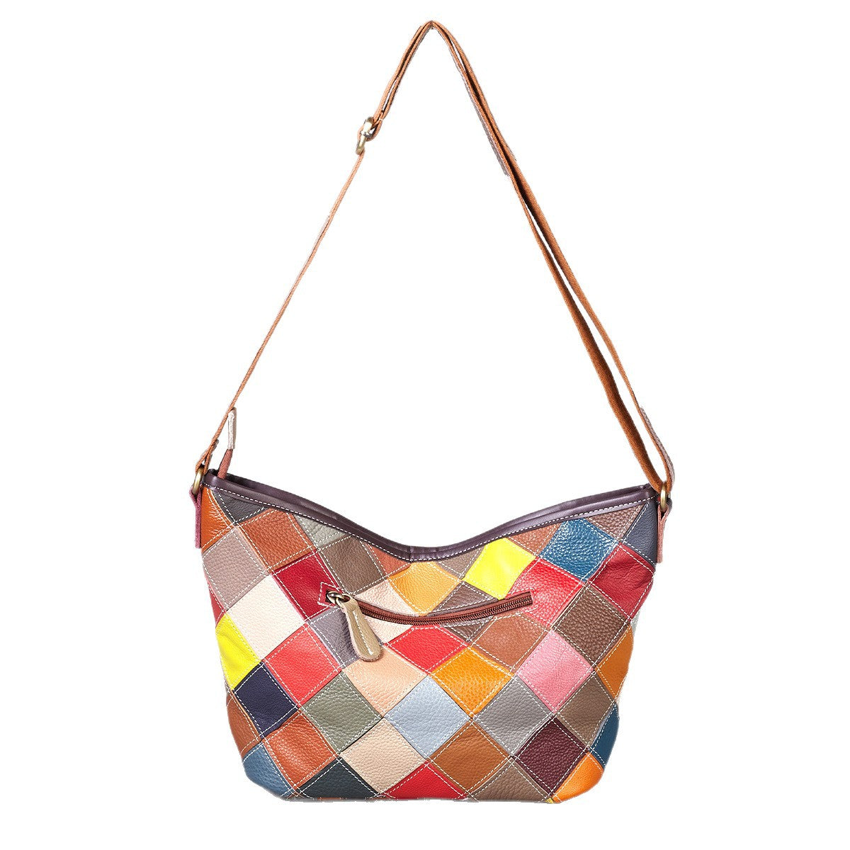 Women's Large Capacity Handmade Plaid Pattern Random Contrast Color Women's Shoulder Bag