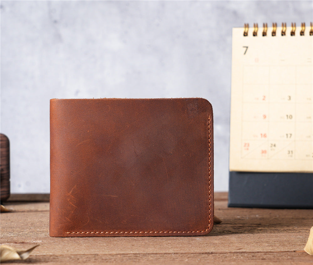 Men's Horse Leather Money Genuine Retro Rough Bags