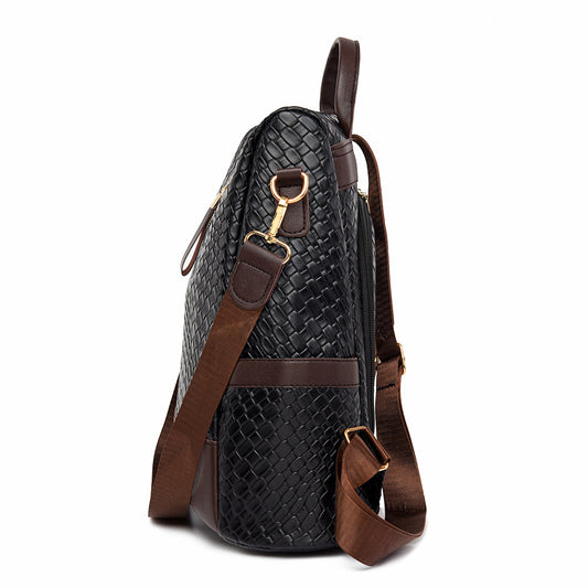 Women's Soft Leather Fashion Color Contrast Woven Backpacks