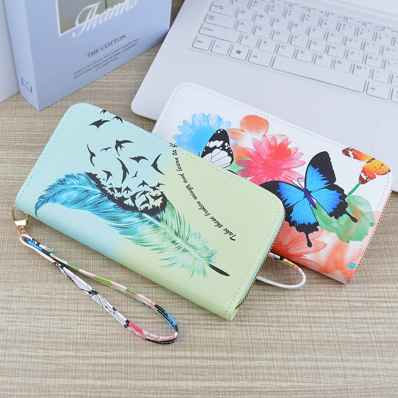 Women's Zipper Soft Leather Fashion Cross Print Ladies Wallet