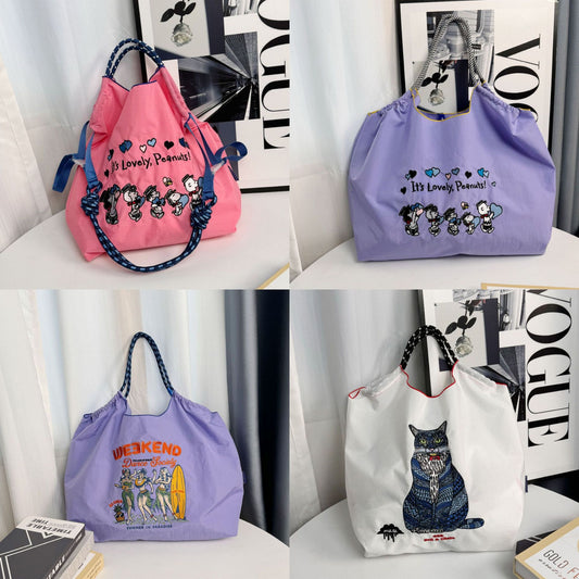 Cat Embroidered Shopping Large Capacity Nylon Bags