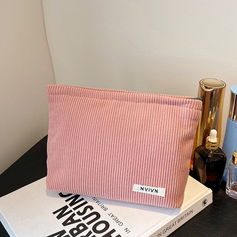 Women's Corduroy Solid Color Large Capacity Buggy Wash Cosmetic Bags