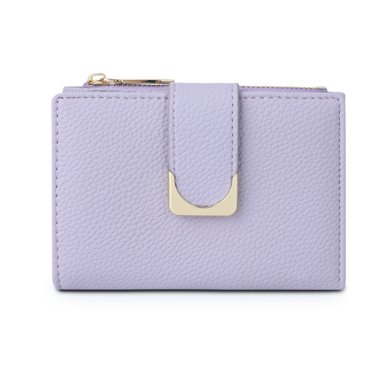 Women's Lychee Pattern Leather Short Zipper Purses