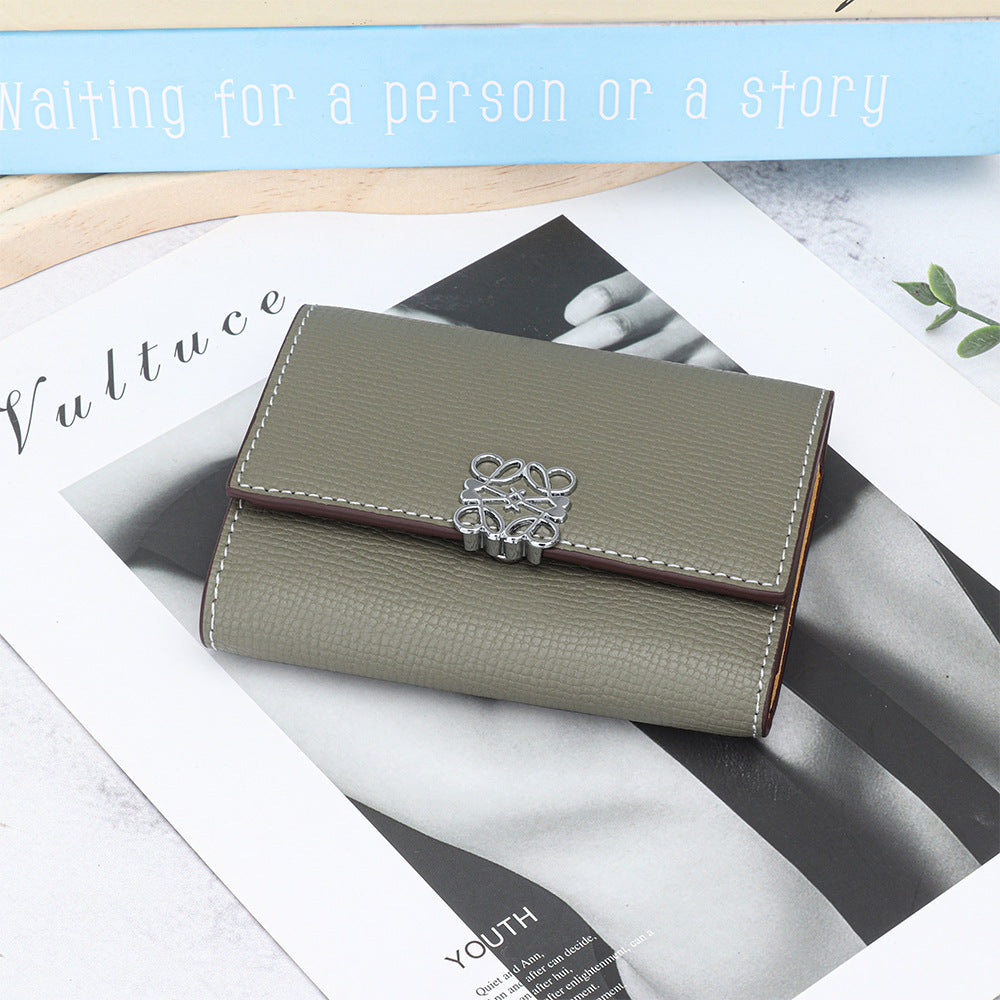 Women's Cowhide Cross Pattern Short Folding Exquisite Ladies Wallet