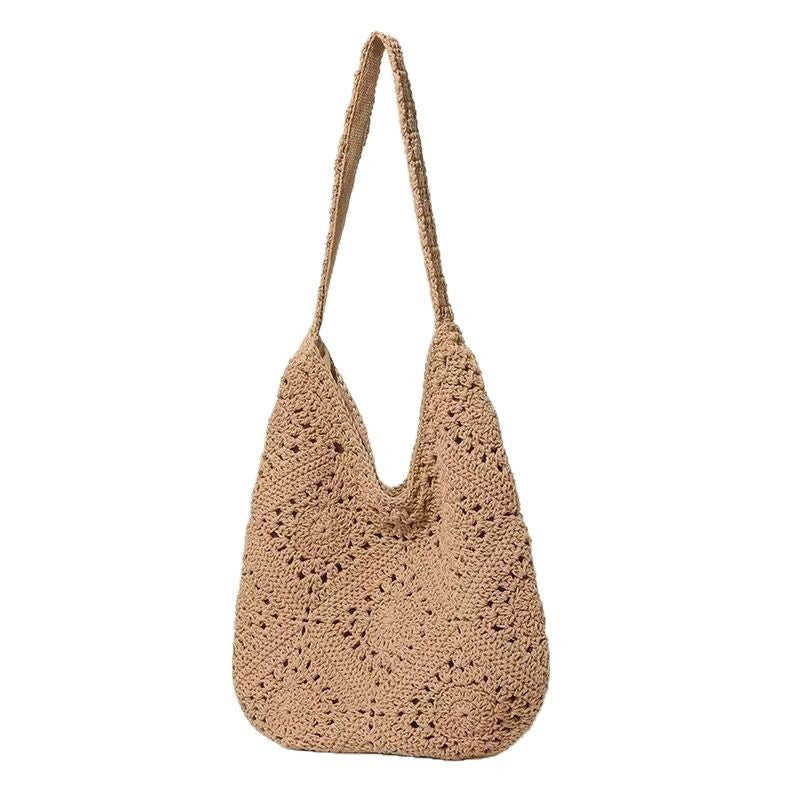 Korean Style Woven Artistic Woolen Yarn Seaside Vacation Women's Shoulder Bag