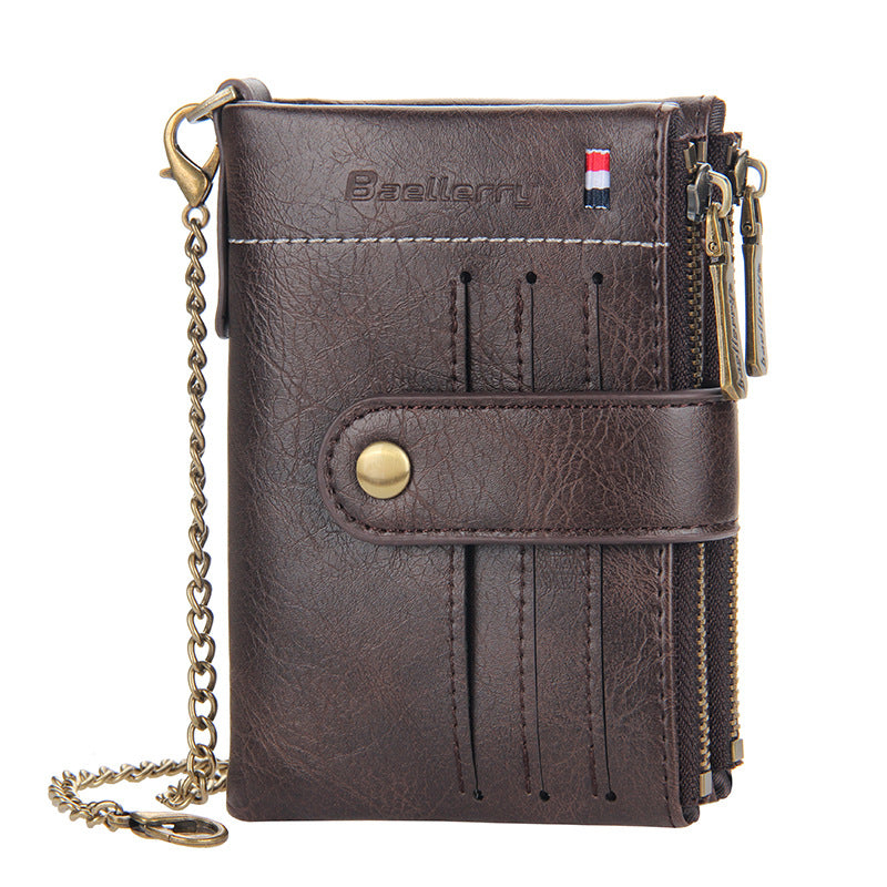 Pretty Men's Double Zipper Retro Vertical Men's Wallet