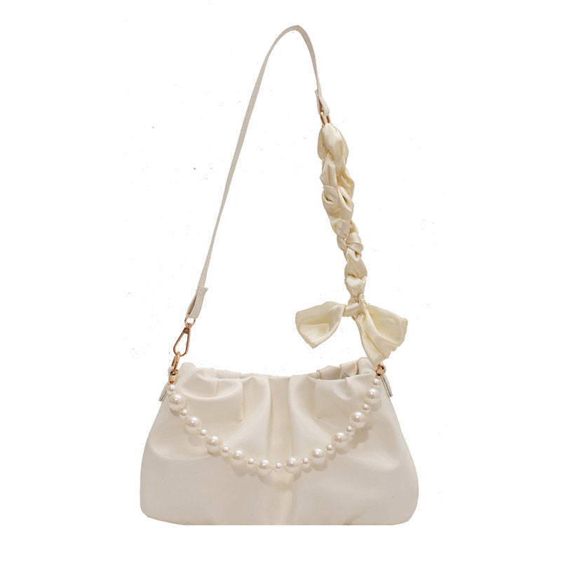 Women's Cloud Underarm Pearl Pleated Design Trendy Shoulder Bags