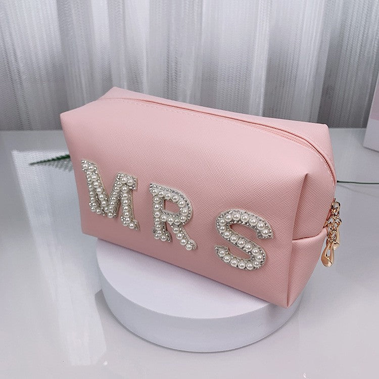 Pearl Lettered Make-up Clutch Octagonal Portable Makeup Bag