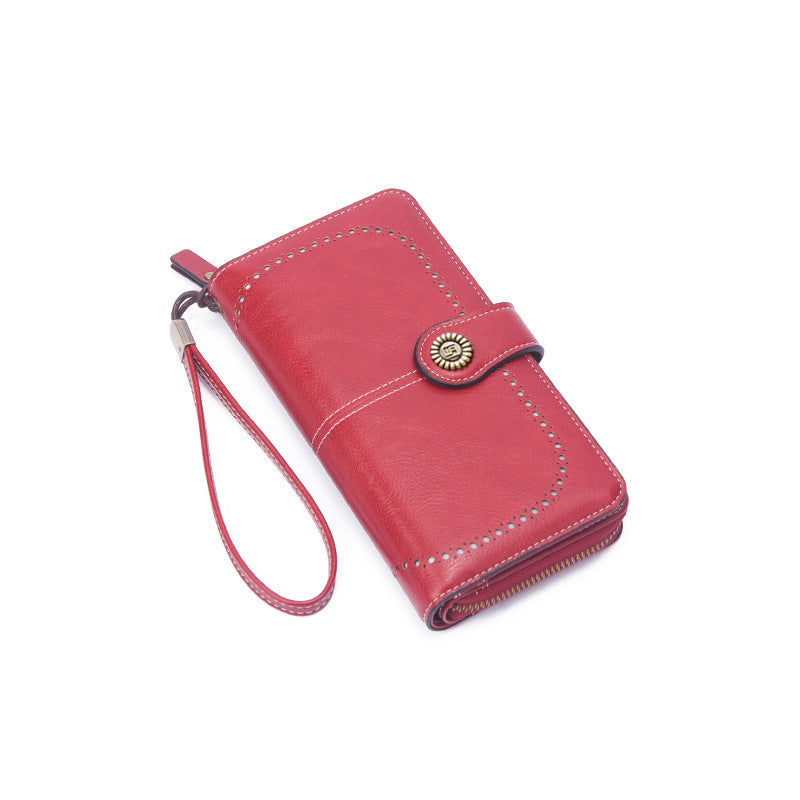 Leather Goods Lady Long Retro Large Capacity Folding Zipper Ladies Wallet