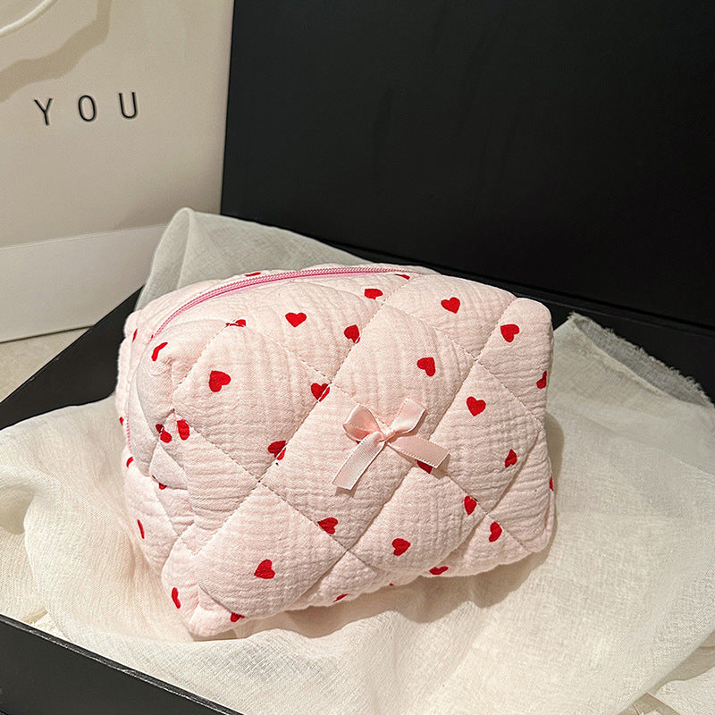 Striped Floral Cotton Embroidery Thread Plaid Makeup Bag