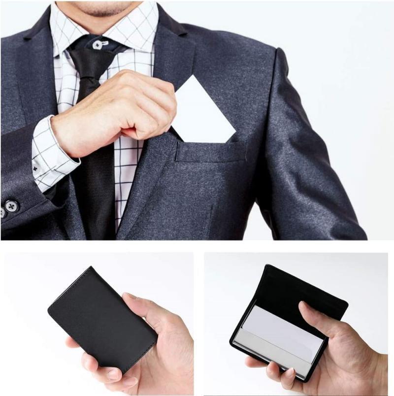 Women's & Men's & Genuine Leather Large Capacity Metal Office Supplies Business Cowhide Card Holder