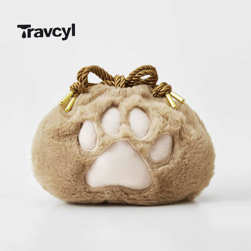 Cute Cat's Paw Storage Size Drawstring Plush Makeup Bag