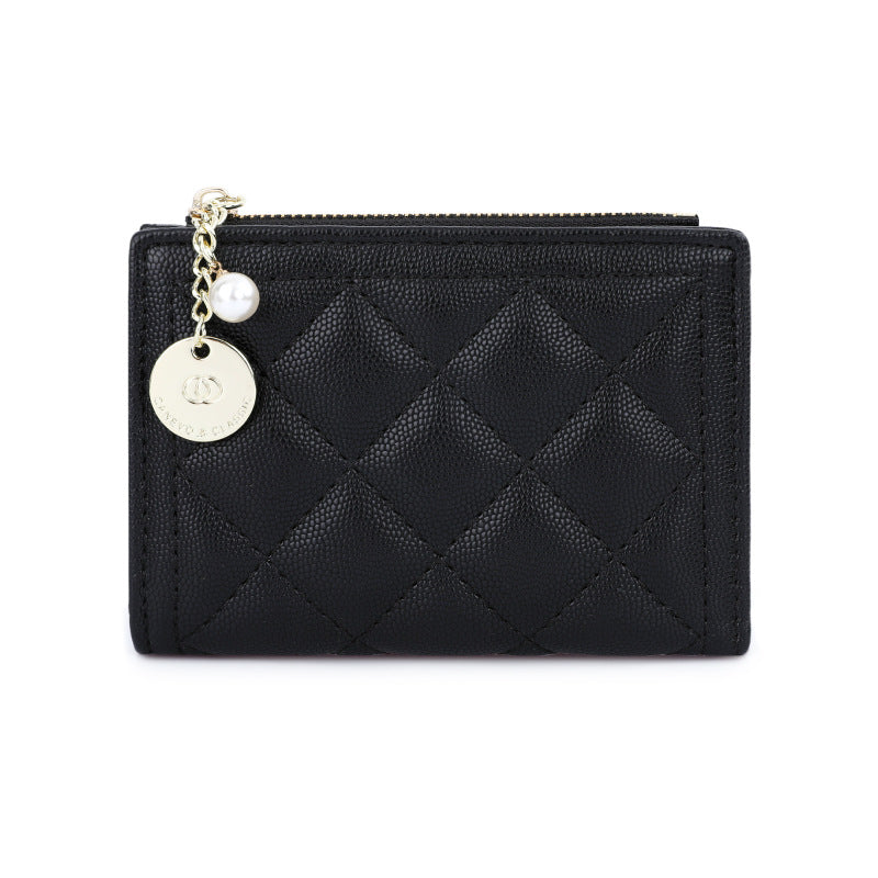 Women's Cute Short Embroidery Thread Classic Style Pearl Ladies Wallet
