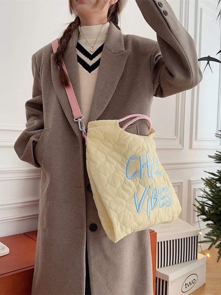 Korean Style Letter Embroidery Quilted Lightweight Handbags