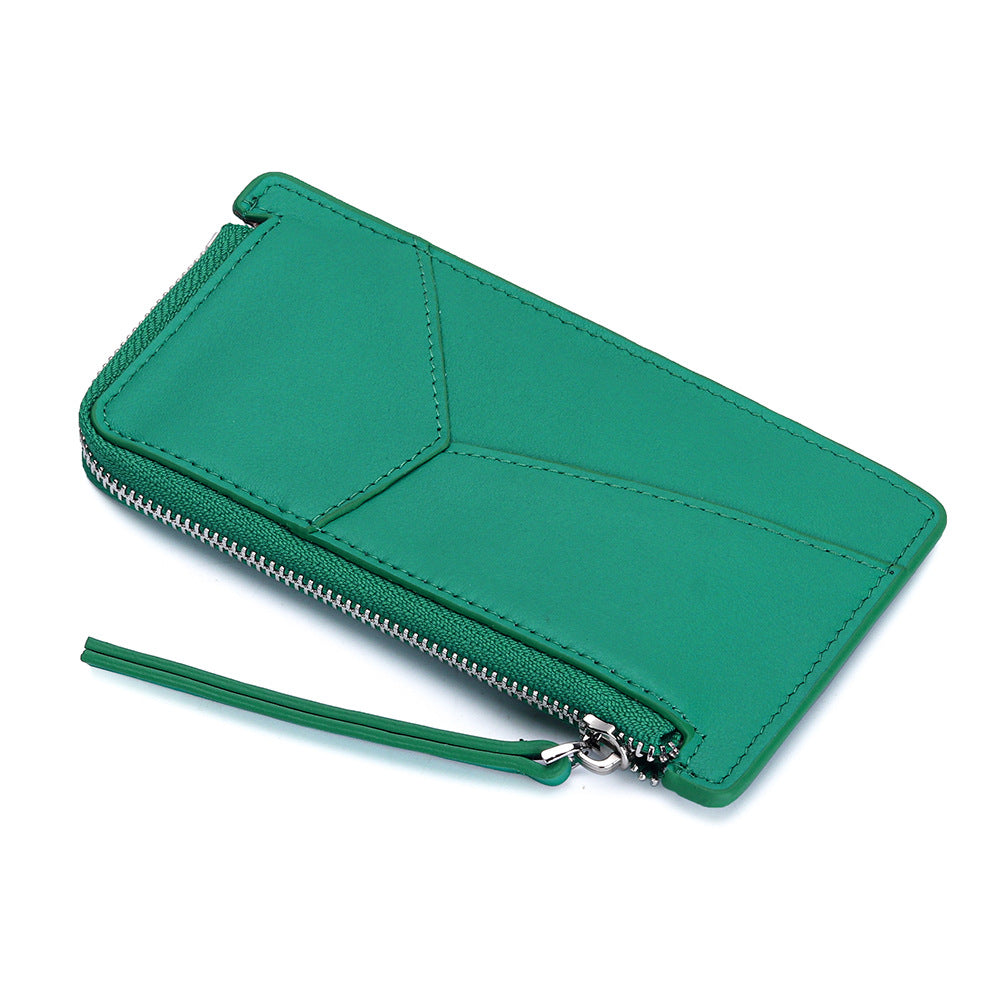 Women's Layer Cowhide Stitching Multiple Slots Zipper Coin Purses
