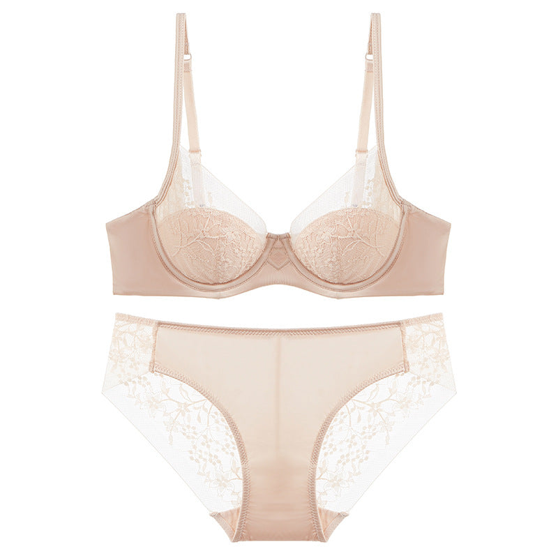 Women's French Style Thin Embroidery Lace Big Chest Show Lingerie Sets