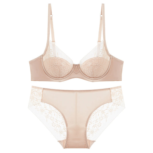 Women's French Style Thin Embroidery Lace Big Chest Show Lingerie Sets