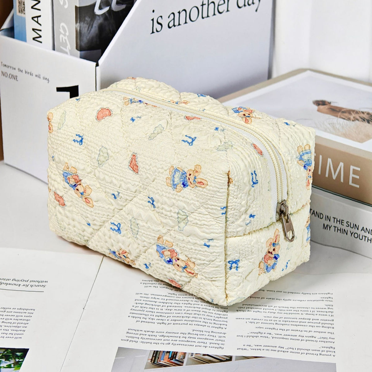 Bear Printing Vertical Large Capacity Portable Pillow Cosmetics Makeup Bag