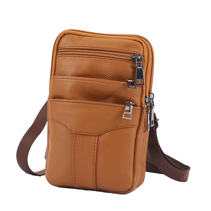 Men's Mobile Leather Pocket Portable Double Zipper Men's Waist Packs