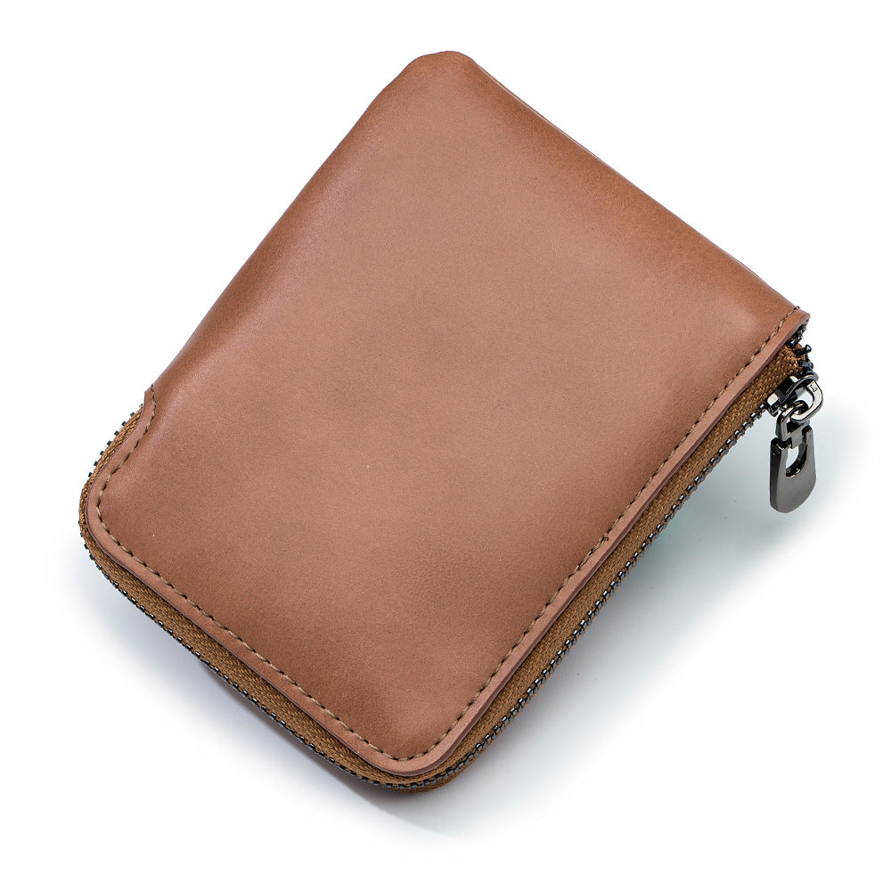 Simple Leather Short Vintage Zipper Cowhide Coin Purses