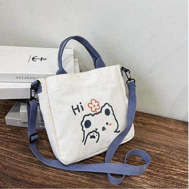 Women's Canvas Fresh Artistic Style Cartoon Cute Women's Shoulder Bag