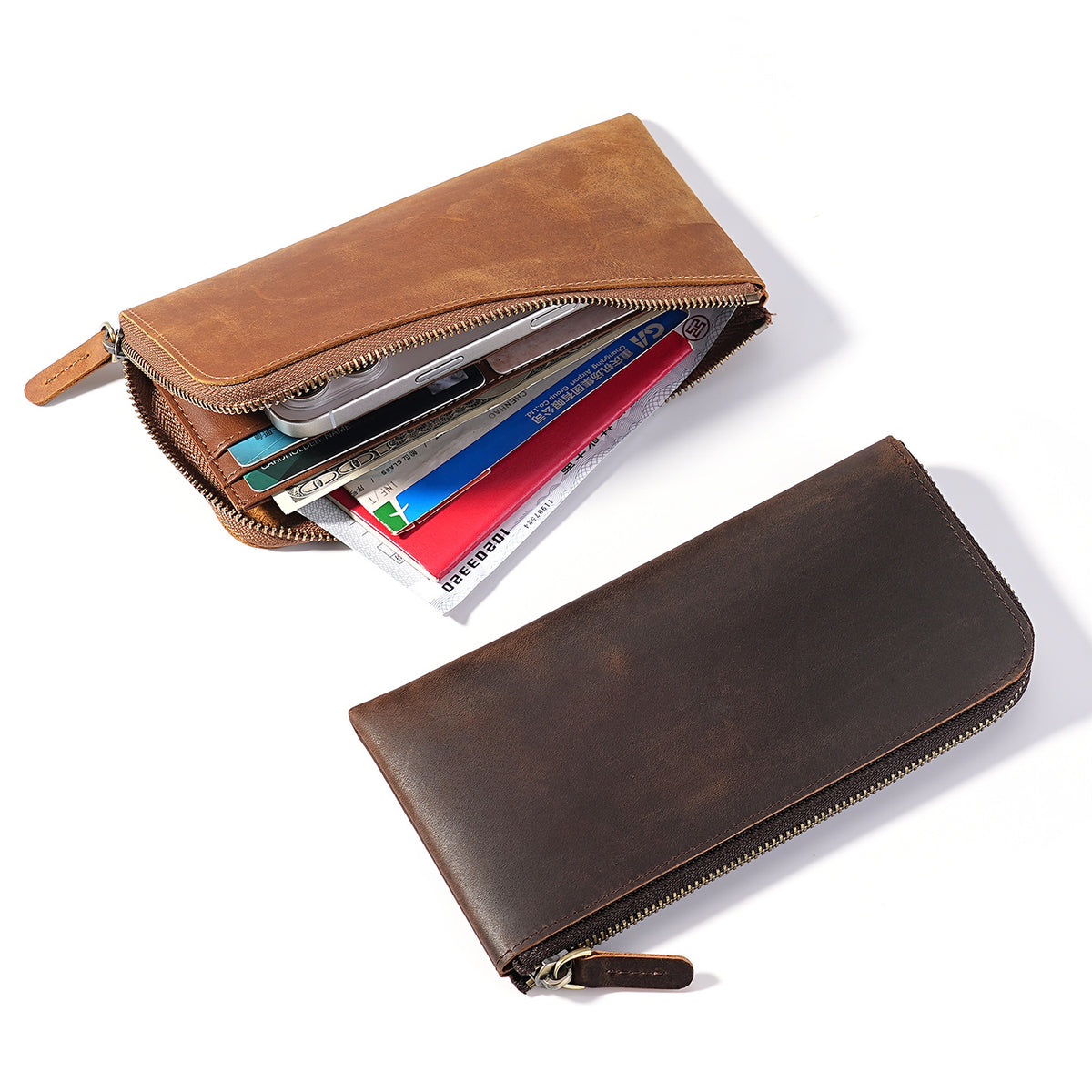 Men's Crazy Horse Leather Long For Zipper Ladies Wallet