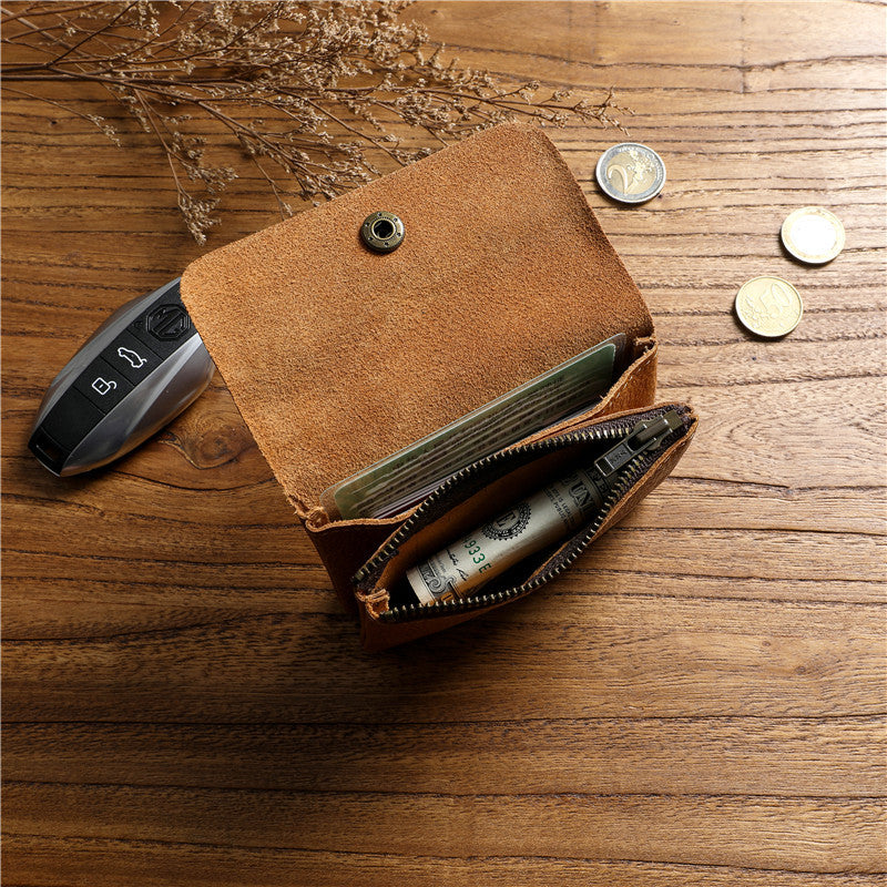 Women's & Men's Vegetable Tanned Leather Cowhide Short Genuine Leisure Simple Green Ladies Wallet