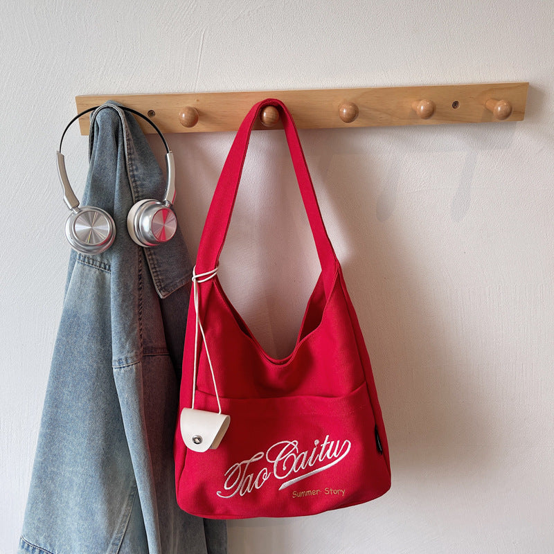 Women's Embroidered Red Canvas Korean Fashion Letters Bags