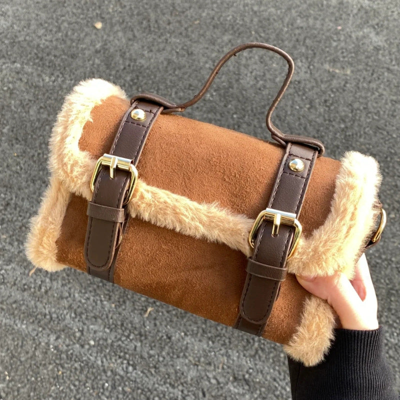 Lamb Wool Plush Large Capacity Portable Women's Messenger Bag