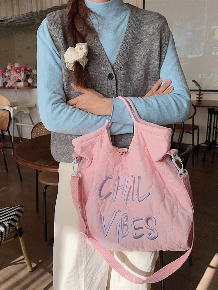 Korean Style Letter Embroidery Quilted Lightweight Handbags