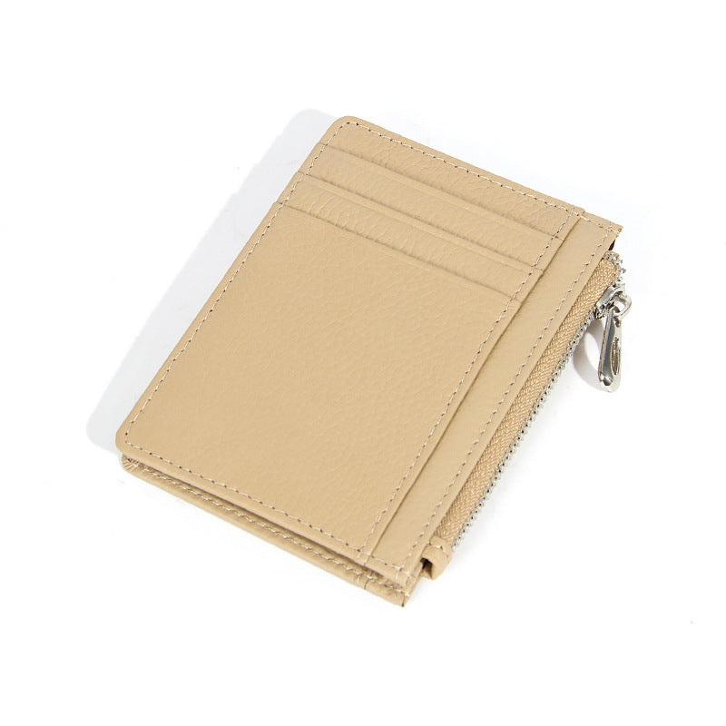 Women's & Men's & Leather Cowhide Solid-color Thin Section Card Holder