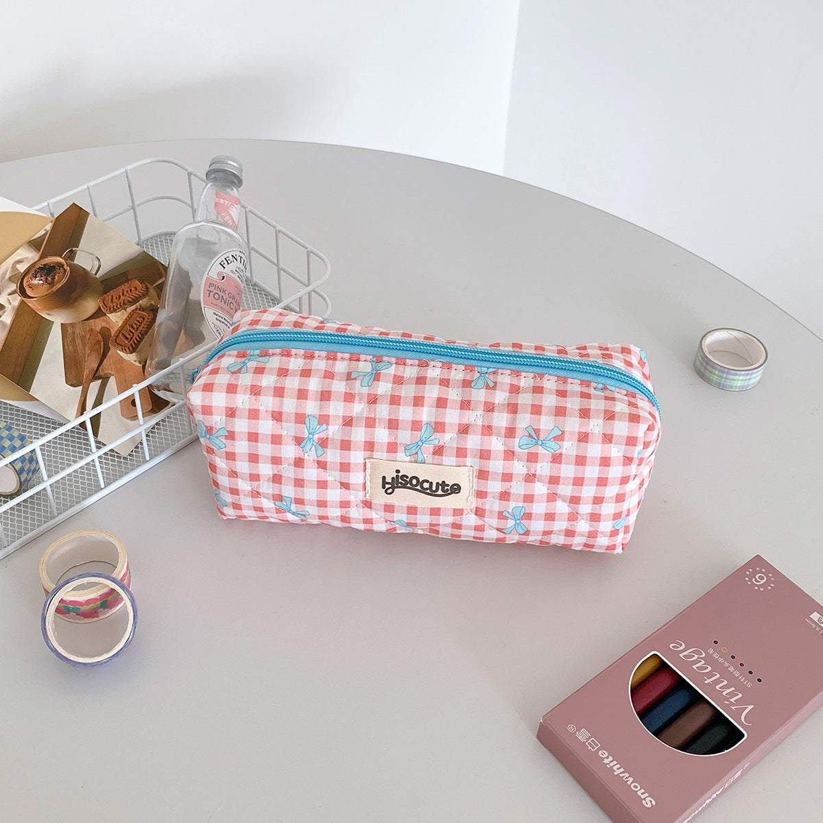 Bow Plaid Simple Good-looking Brush Assorted Storage Cosmetic Bags