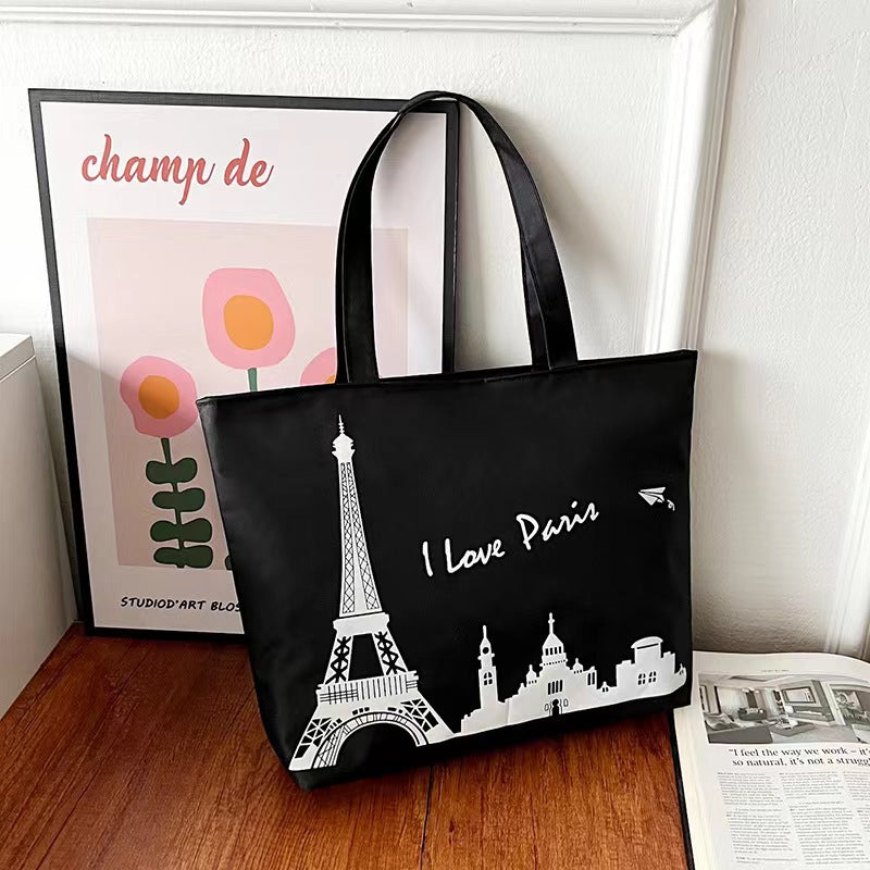 Women's Canvas Printed Simple Portable Large Capacity Shopping Bags