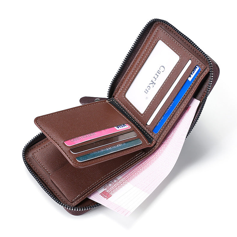 Men's Retro Horizontal Multifunctional Multiple Slots Zipper Men's Wallets