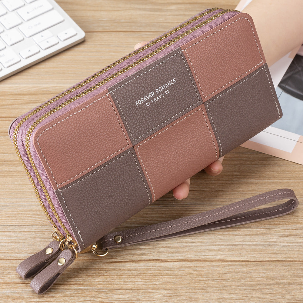 Women's Lady Long Three-color Stitching Simple Zipper Mobile Billfold Phone Bags