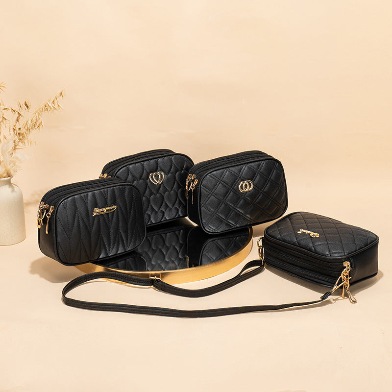 Zipper Fashion Simple Diamond Plaid Heart-shaped Wave Bags