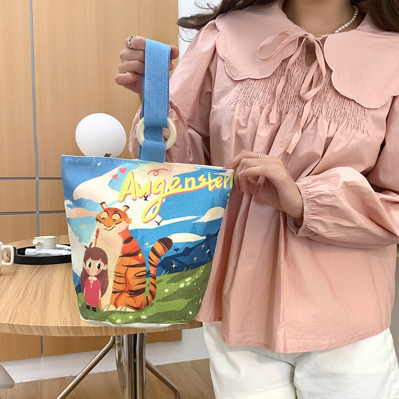 Cartoon Canvas Female Lunch Box Ethnic Handbags