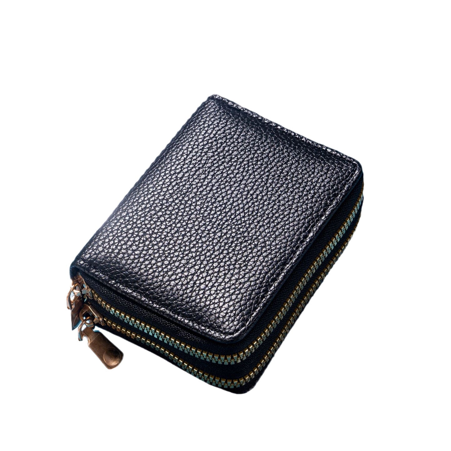 Women's Short Litchi Pattern Double Zipper Document Card Holder