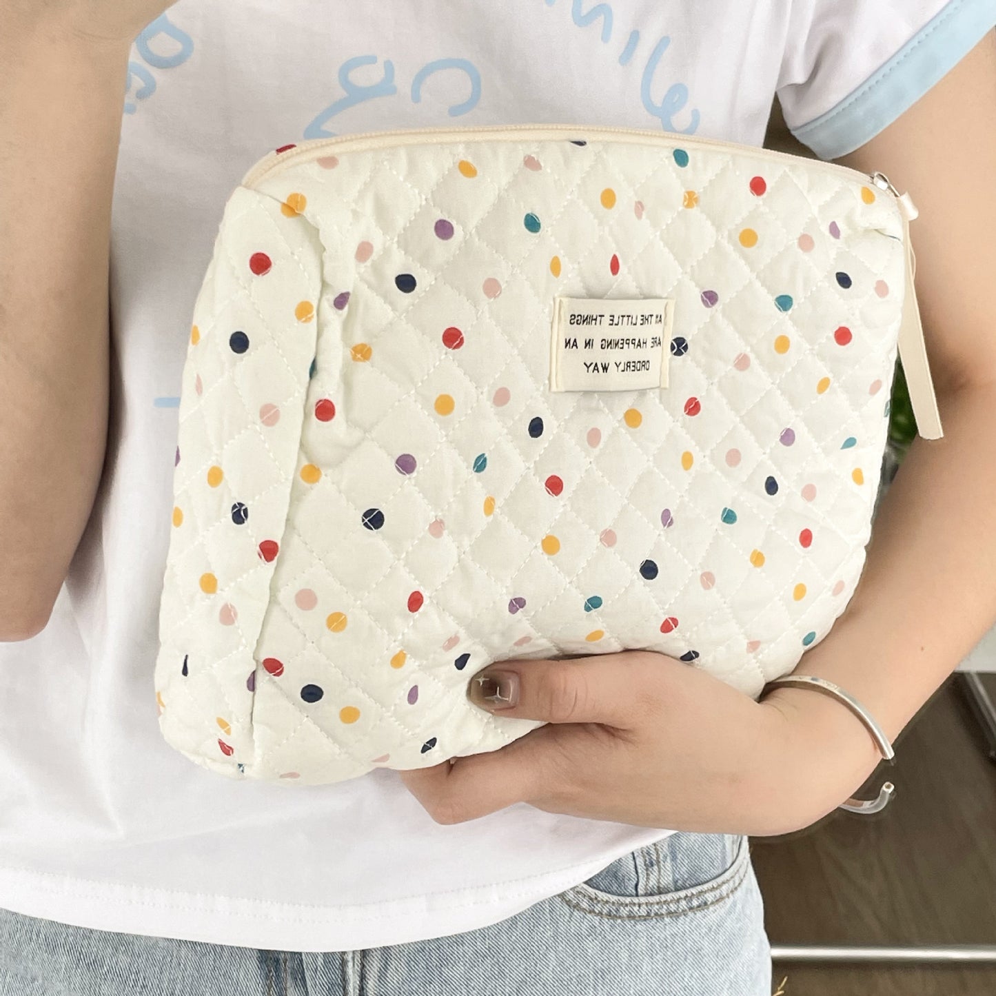 Polka Dot Storage Cotton Female Portable Cosmetic Bags