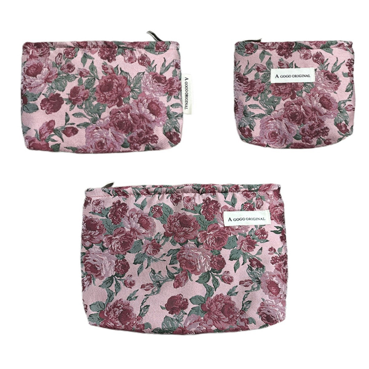 Women's Retro Dark Red Flower Jacquard Fabric Makeup Bag