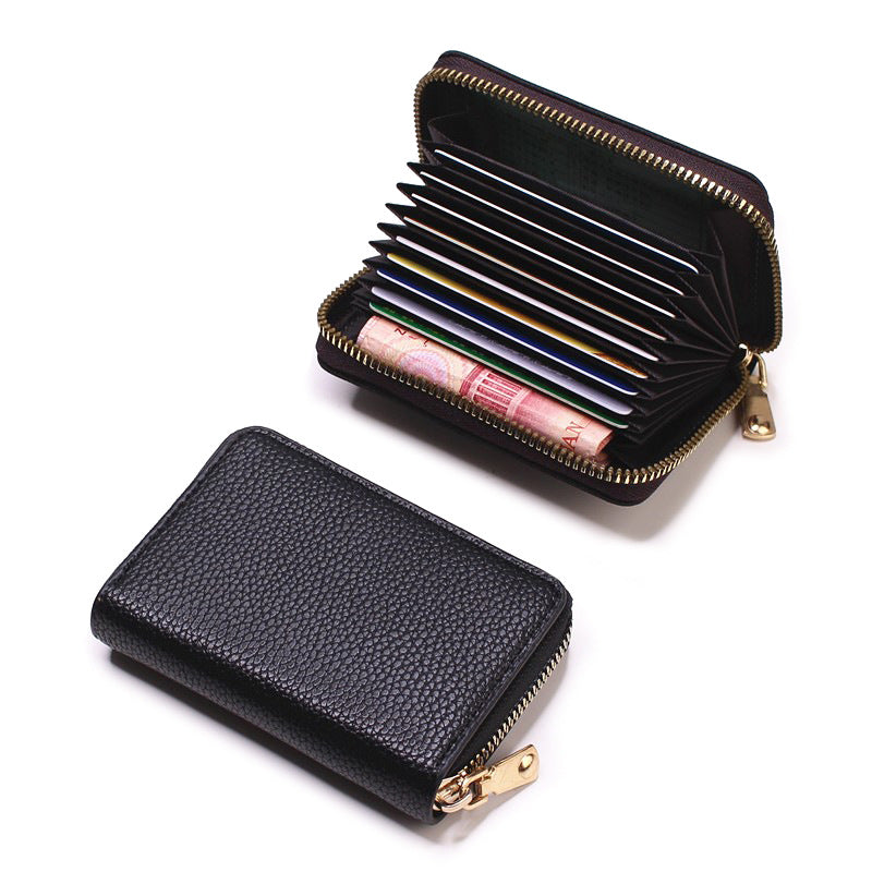 Women's Lychee Pattern Clamp Multiple Slots Large Card Holder