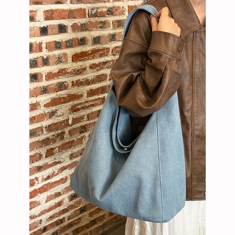 Women's Korean Style Canvas Loose Feeling Large Capacity Simple Idle Women's Shoulder Bag