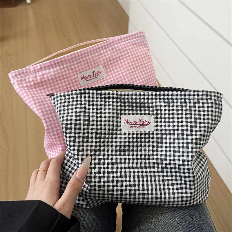 Simple Plaid Printed Niche Buggy Toiletry Makeup Bag