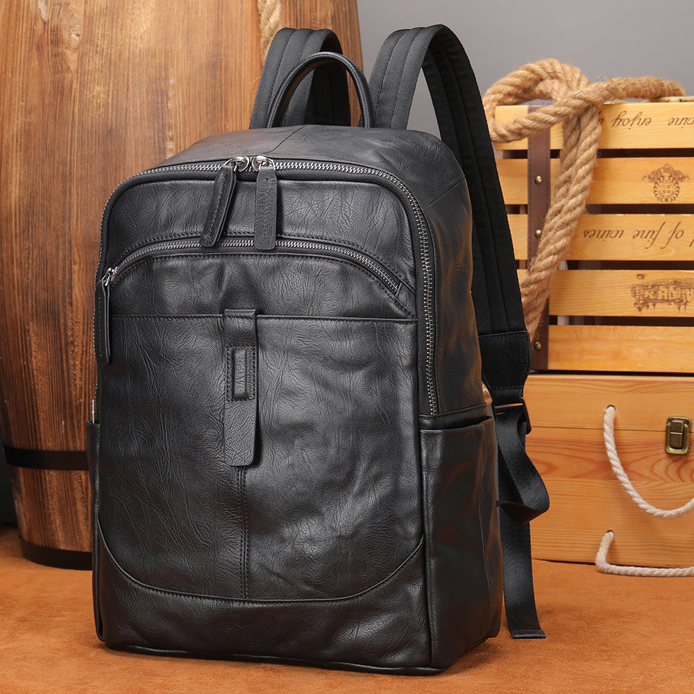 Men's Leather Simple Lightweight Business Large Capacity Backpacks