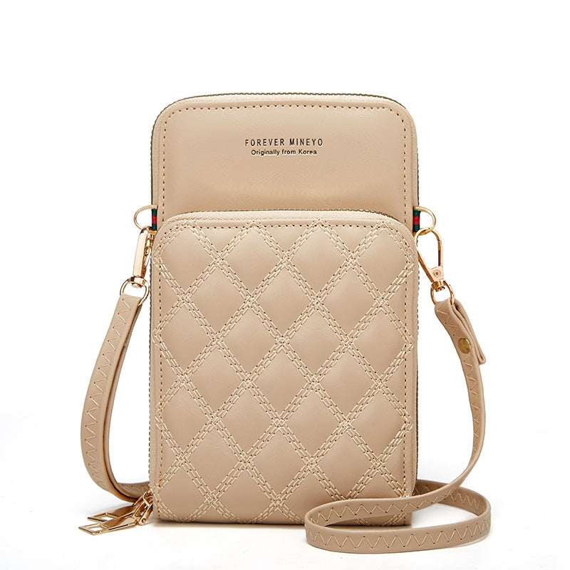 Women's Fashion Embroidery Mobile Diamond Plaid Large Phone Bags